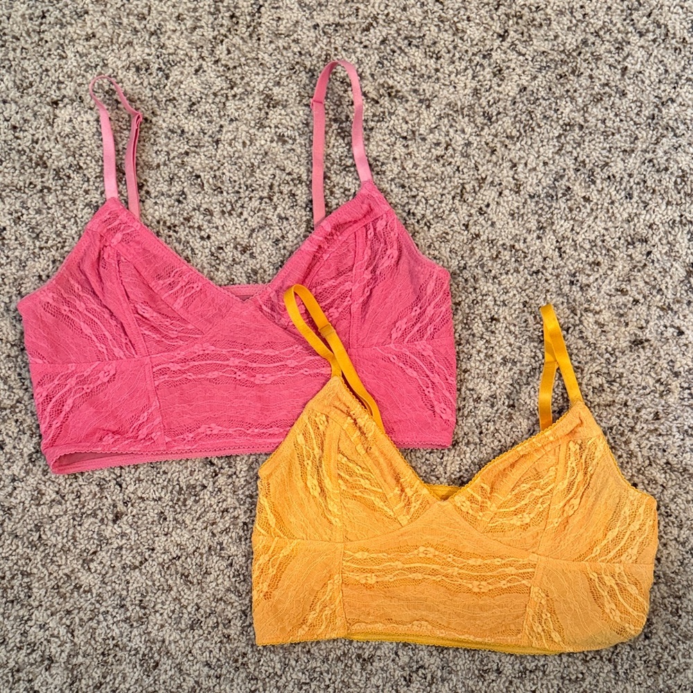 Free People Pink and Yellow Lace Bralettes